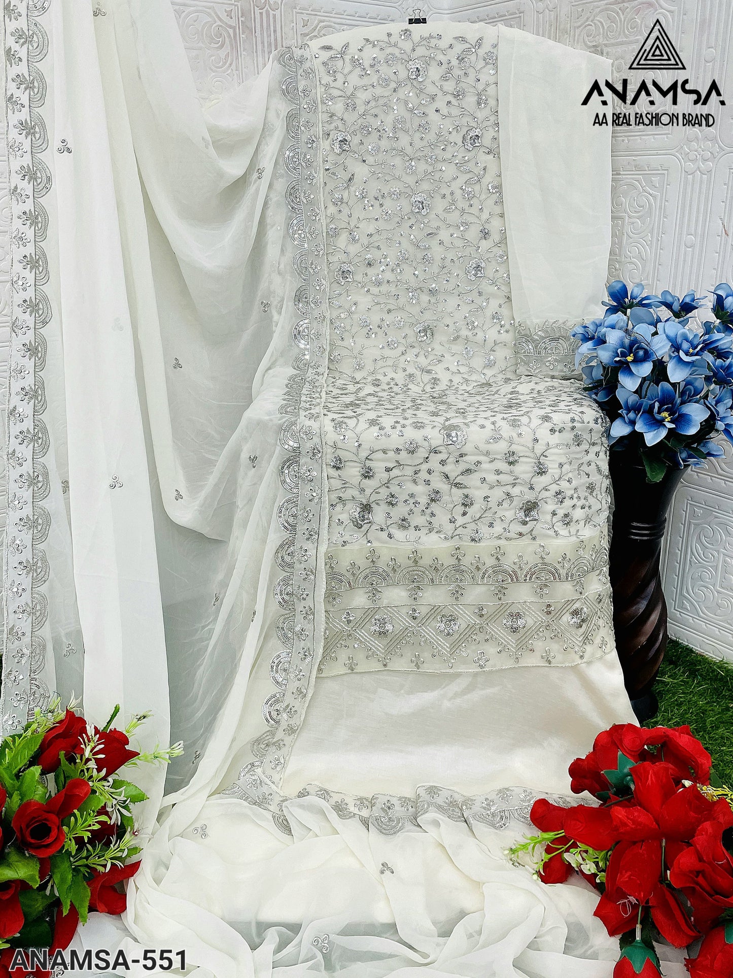 Heavy Pure Fox Georgette With Heavy Embroidered With Sequence Work