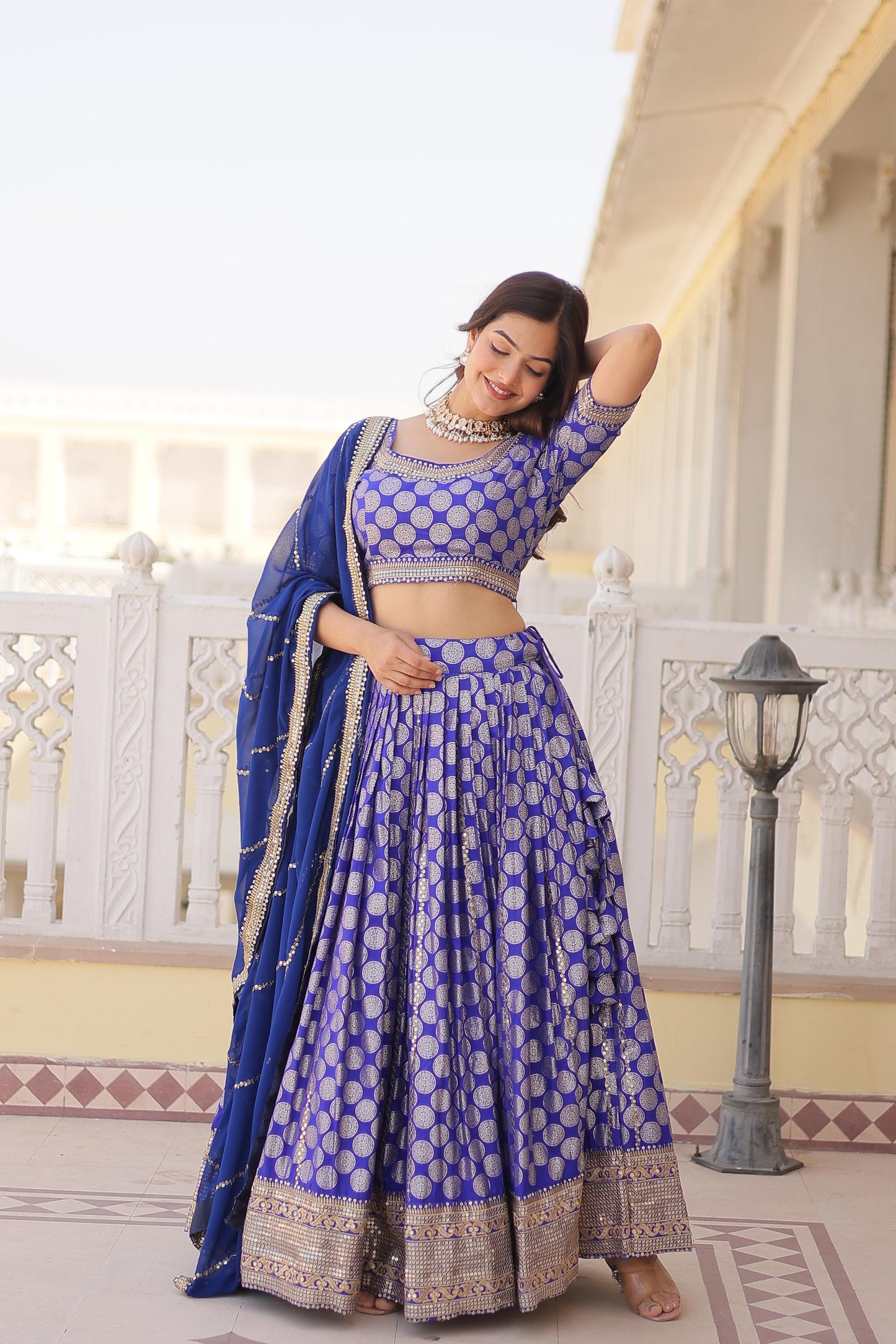 Designer Dyeable Pure Viscose Jacquard fabric Lehenga Choli & Dupatta Set With Sequins Embroidered Work. This Attractive Party Wear Silk Lehenga choli has a Regular-fit and is Made From High-Grade Fabrics And Yarn