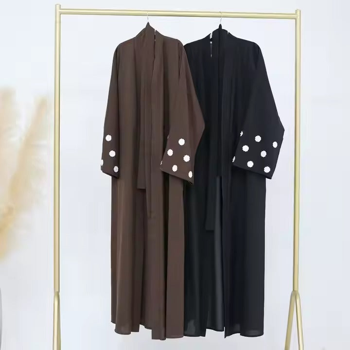 Floral Embroidery Linen Open Abaya Kimono Muslim Saudi Abayas for Women Dubai Luxury Turkey Kaftan Hijab Dress Islamic Clothing