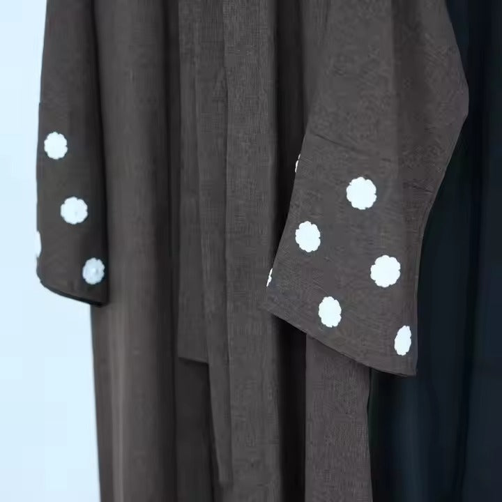 Floral Embroidery Linen Open Abaya Kimono Muslim Saudi Abayas for Women Dubai Luxury Turkey Kaftan Hijab Dress Islamic Clothing