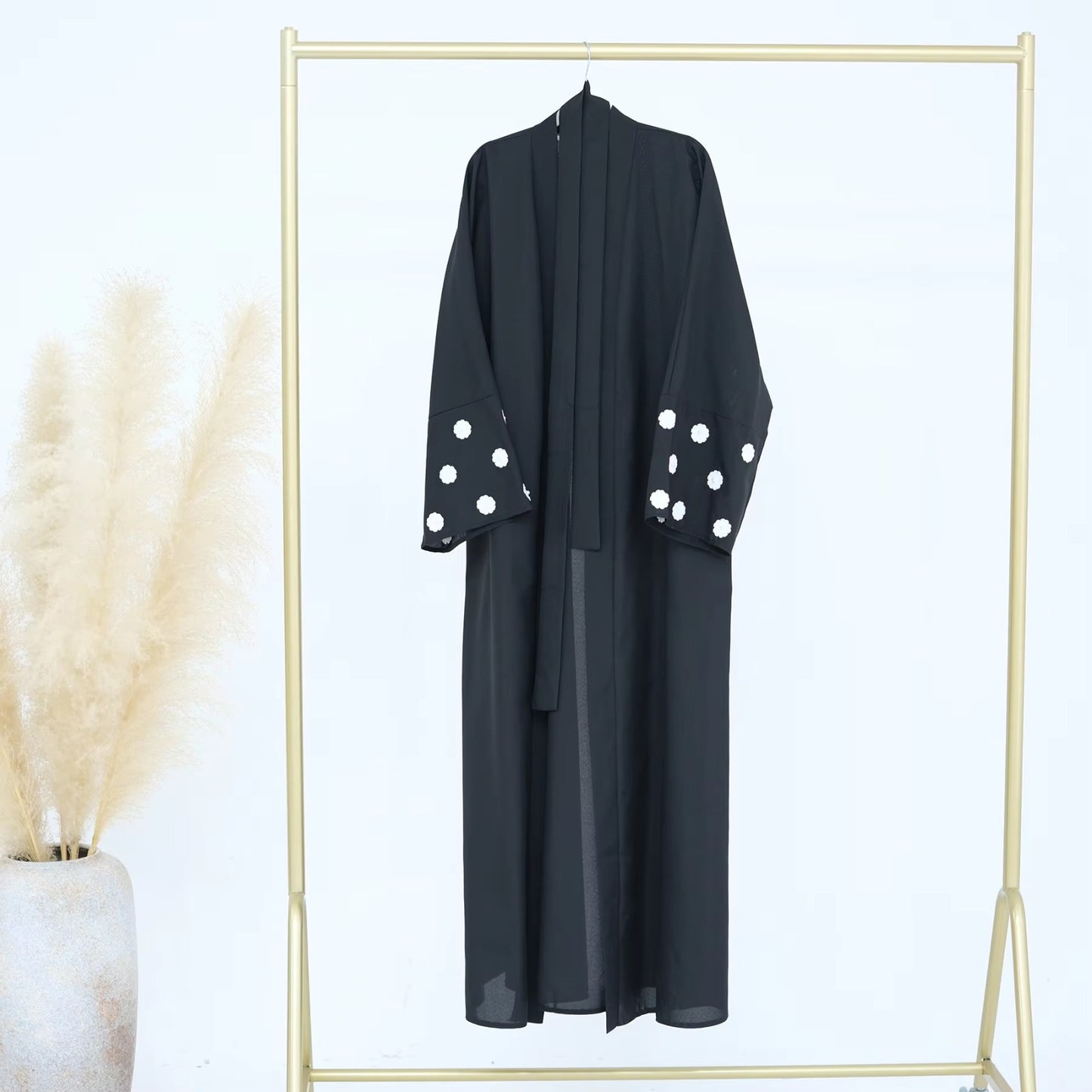 Floral Embroidery Linen Open Abaya Kimono Muslim Saudi Abayas for Women Dubai Luxury Turkey Kaftan Hijab Dress Islamic Clothing