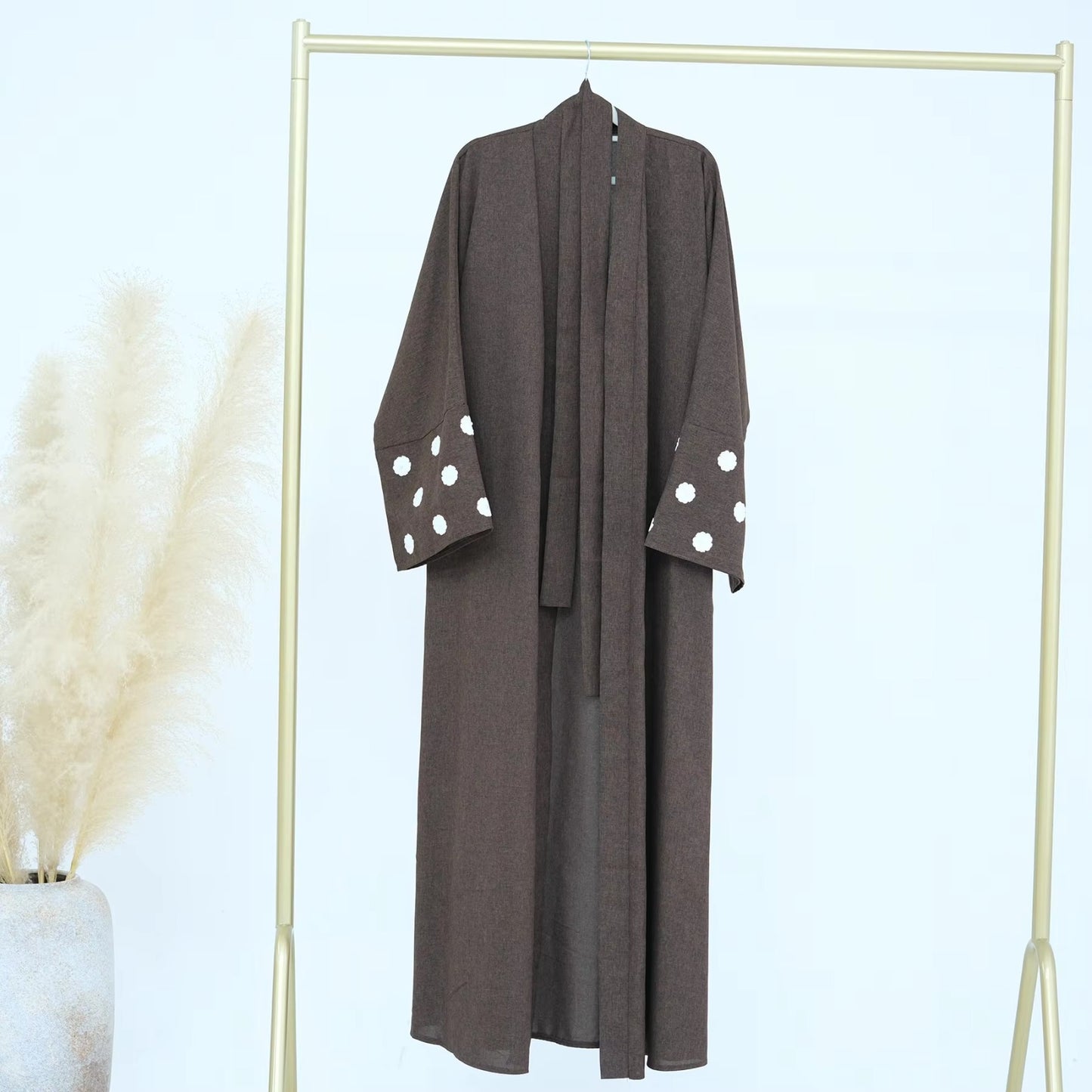 Floral Embroidery Linen Open Abaya Kimono Muslim Saudi Abayas for Women Dubai Luxury Turkey Kaftan Hijab Dress Islamic Clothing