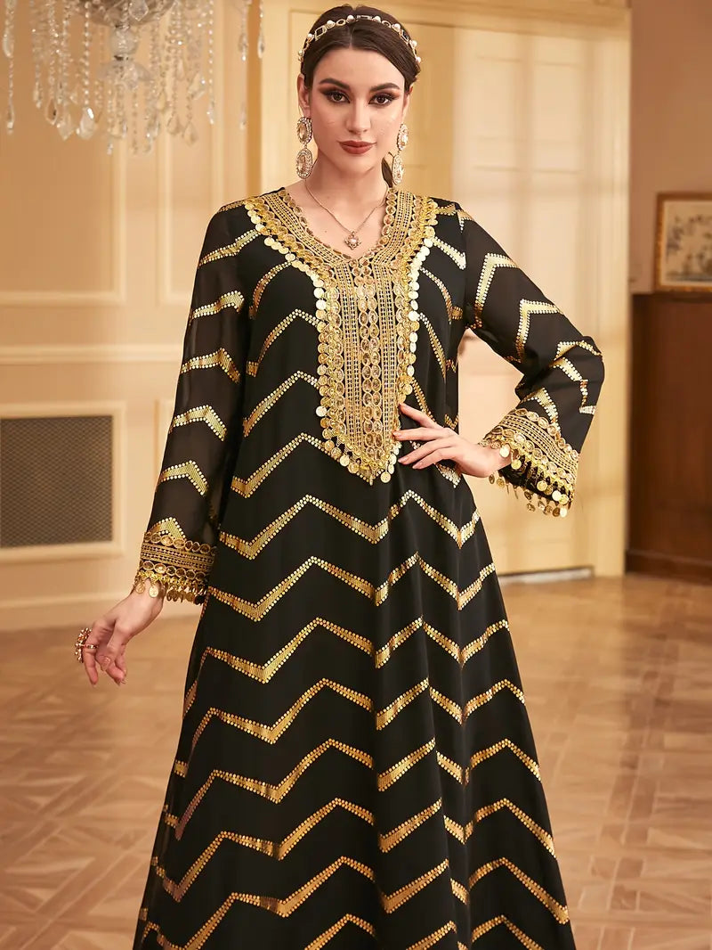 Comfortable Non-Stretch Fabric Dress with Long Sleeves and Tassels