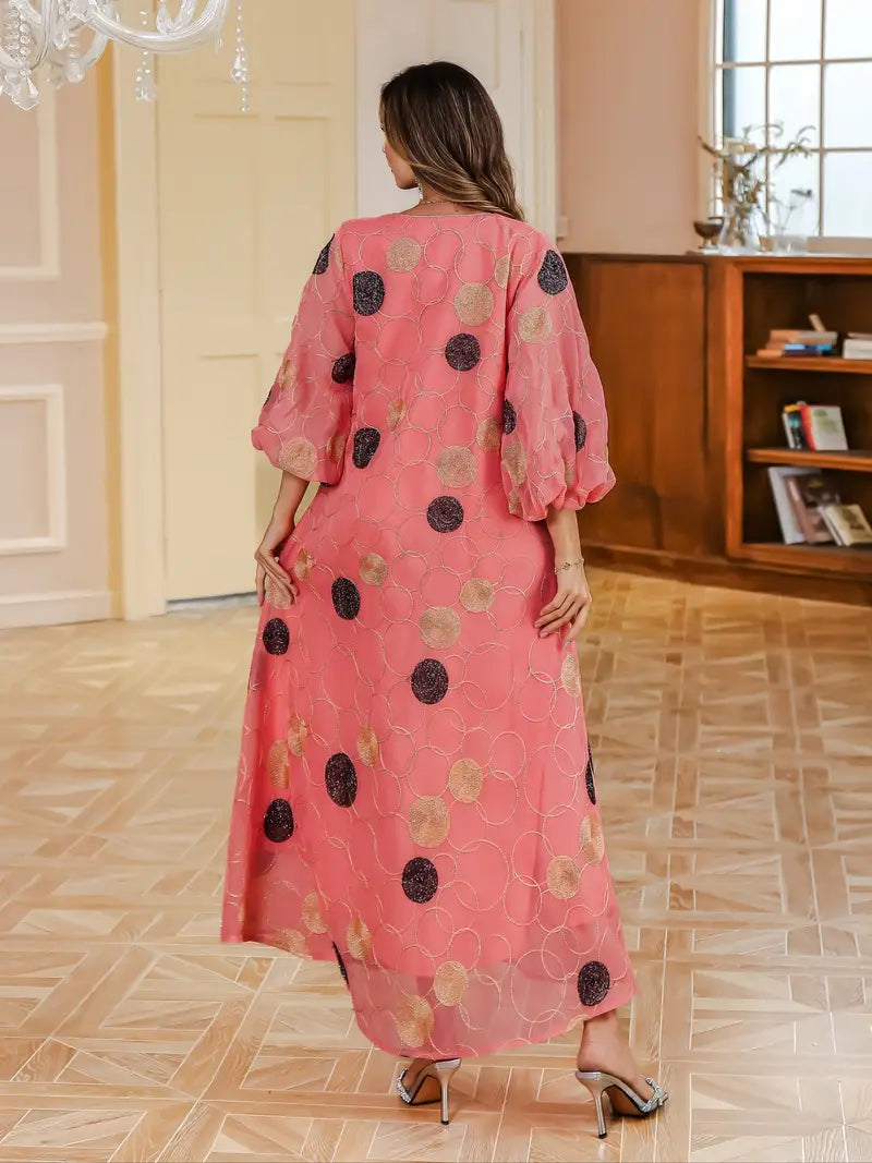 Discover the Luxury of Our Geometric Patterned Abaya Dress Versatile Polyester Abaya: Ideal for Any Season and Occasion