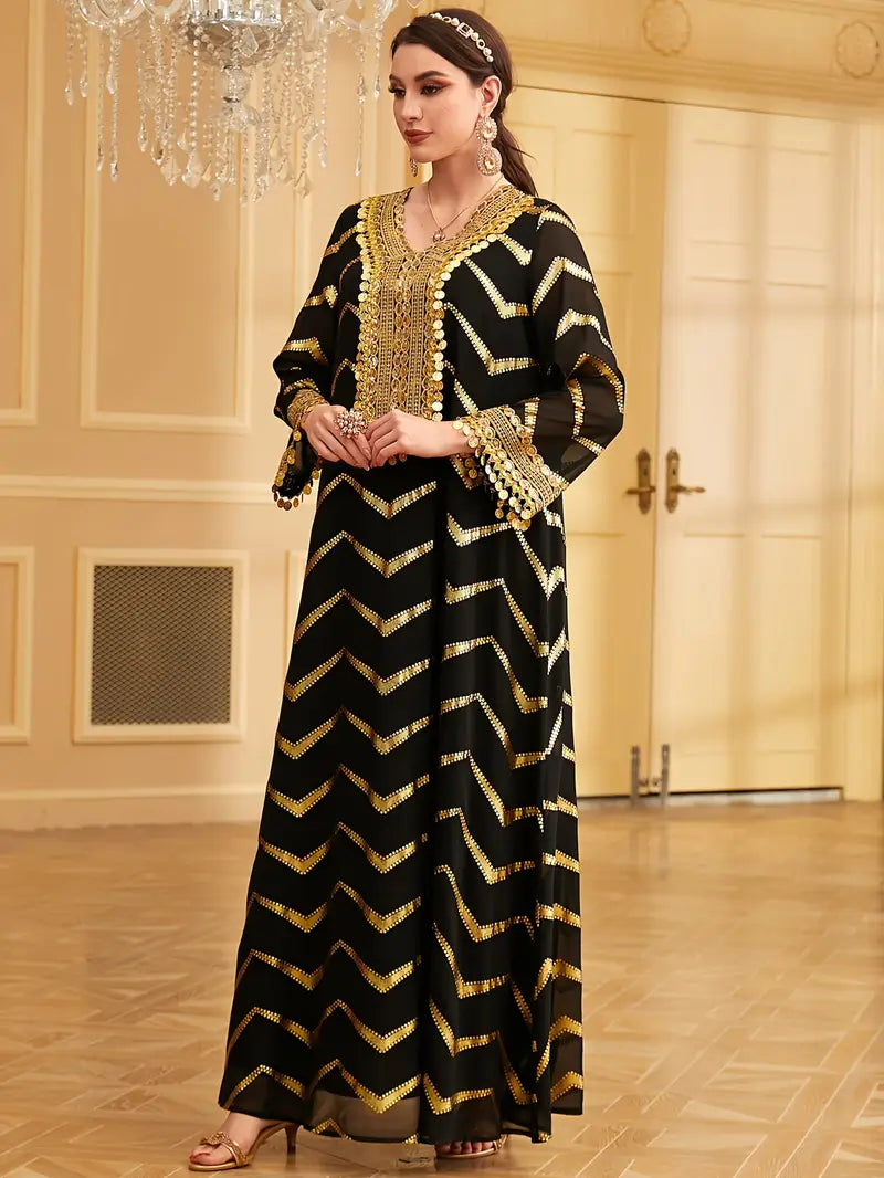 Comfortable Non-Stretch Fabric Dress with Long Sleeves and Tassels