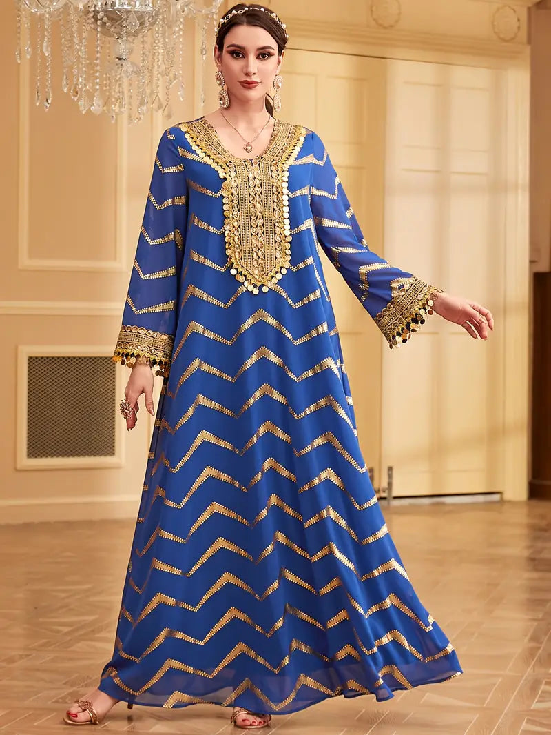 Comfortable Non-Stretch Fabric Dress with Long Sleeves and Tassels