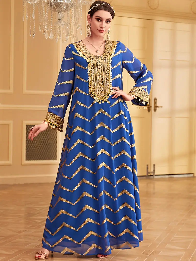 Comfortable Non-Stretch Fabric Dress with Long Sleeves and Tassels