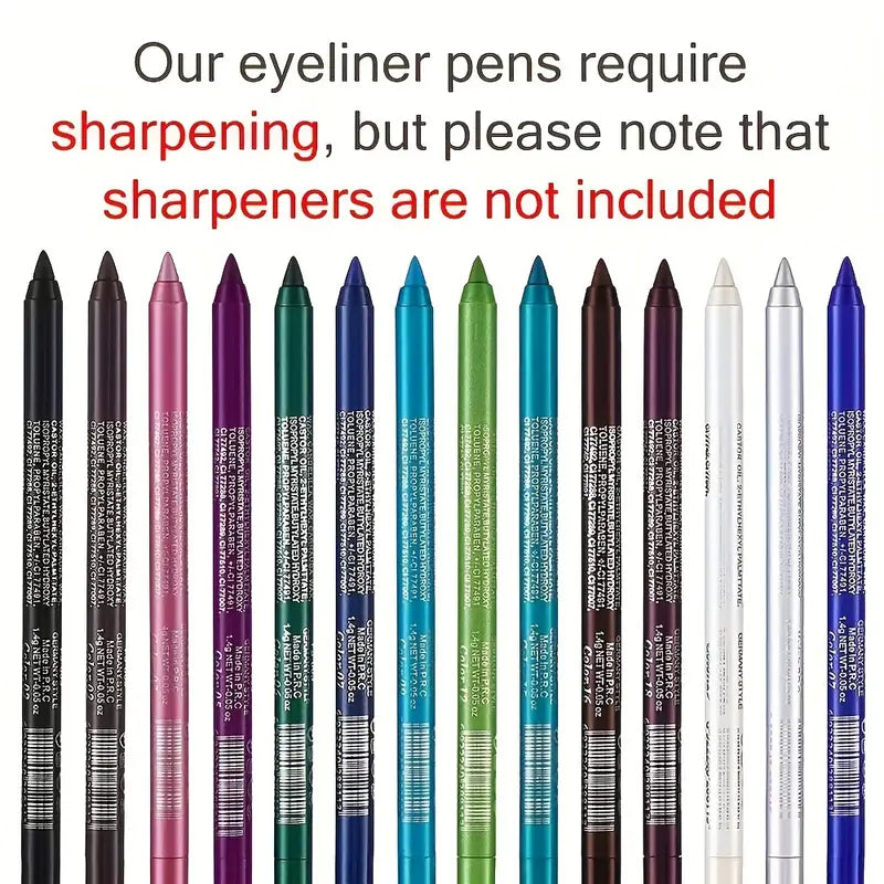 Eyeliner Set with Shimmering Colors 12-Piece Set of Waterproof Eyeliner Pens Includes Eyeshadow, Eyeliner, and Highlighter in a Mix of Colors