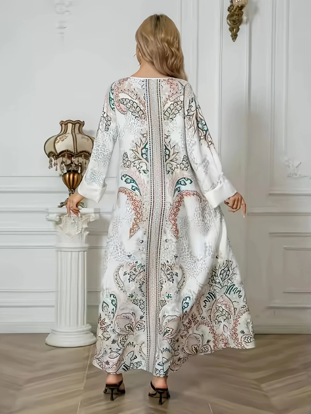 Casual and Traditional Long Sleeve Middle Eastern Robes for Women Print Robe - Casual & Traditional Attire with Contrast Trim, Machine Washable, Spring/Summer Collection, Robes for Ladies