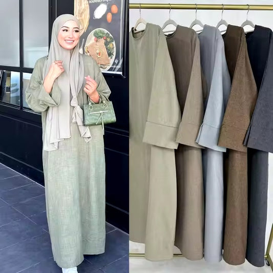 Casual Linen Abaya Solid Color Fancy Girl Abaya Winter Abaya Dress Muslim Kebaya Kaftan Turkey Eid 2025 Dress Islamic Clothing