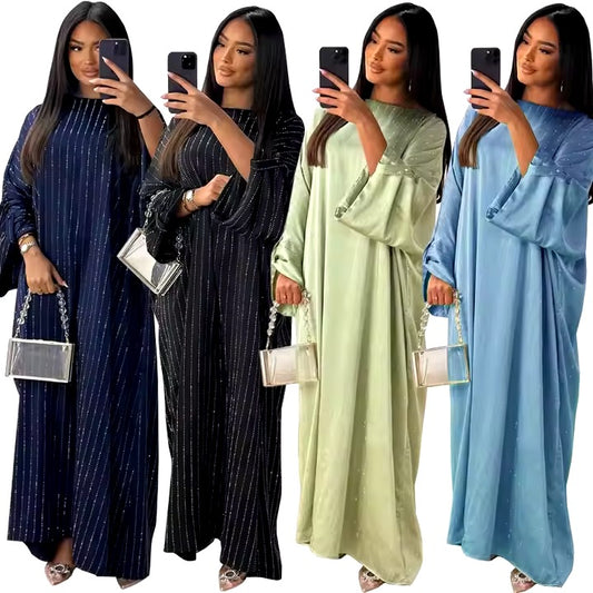 Satin Batwing Abaya Dubai Luxury Elegant Muslim Kaftan Dress Abayas For Women Kebaya Robe Femme Modest Abaya Dress