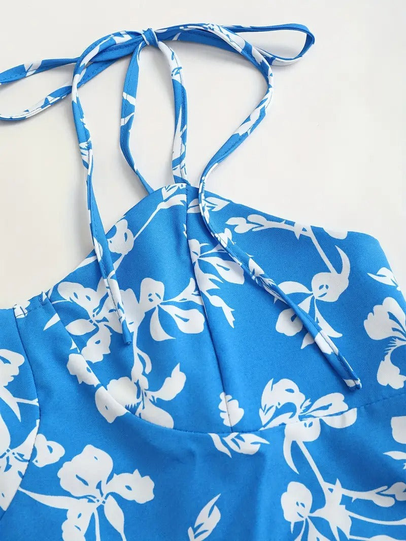 Floral Print Tie Shoulder Cami Dress, Elegant Sweetheart Neck Sleeveless Dress, Women's Clothing