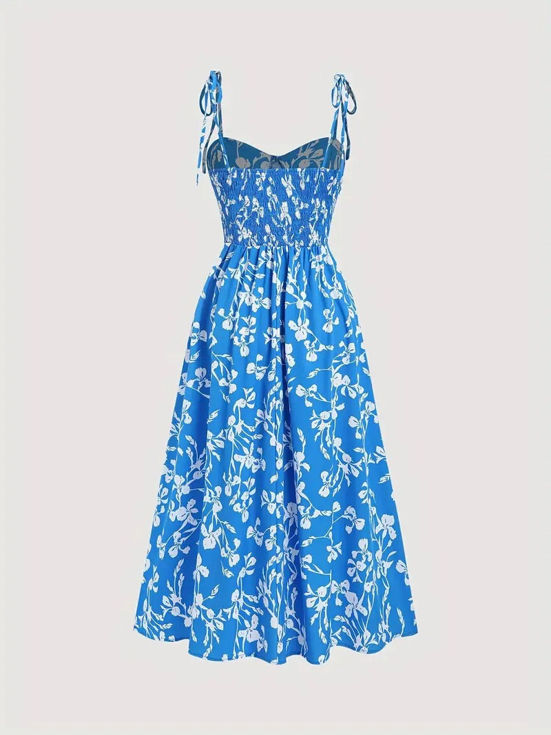 Floral Print Tie Shoulder Cami Dress, Elegant Sweetheart Neck Sleeveless Dress, Women's Clothing