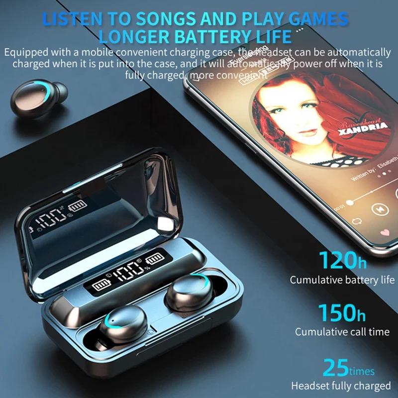 F9 wireless Bluetooth headphones Tws waterproof earbuds digital display headset large capacity charging case