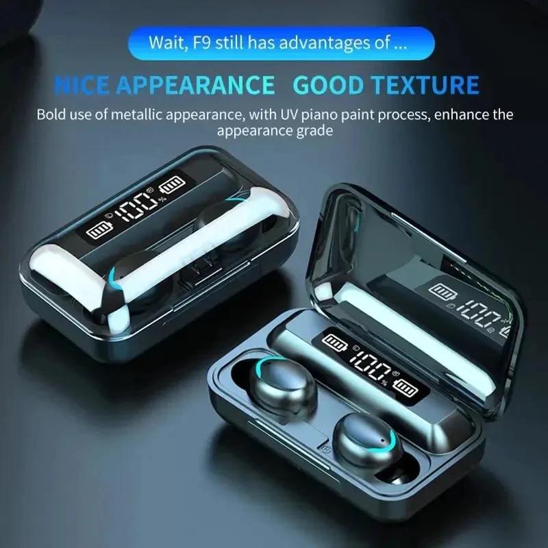 F9 wireless Bluetooth headphones Tws waterproof earbuds digital display headset large capacity charging case
